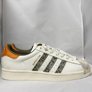 adidas Superstar White and Orange Sneakers